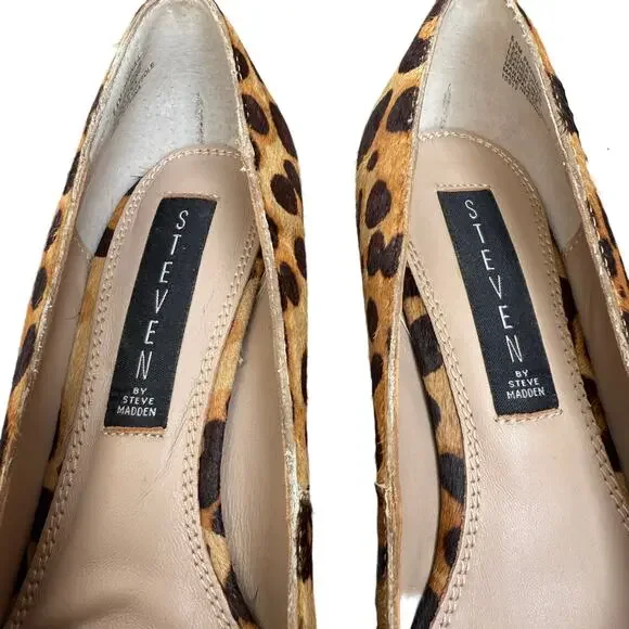Steven Pamina Block Heel Leopard Print Shoes 6.5M Calf Hair Mob Wife Office Work - Picture 7 of 13